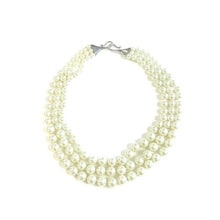 Load image into Gallery viewer, Triple Strand Swarovski Pearl Fancy Hook Clasp Necklace
