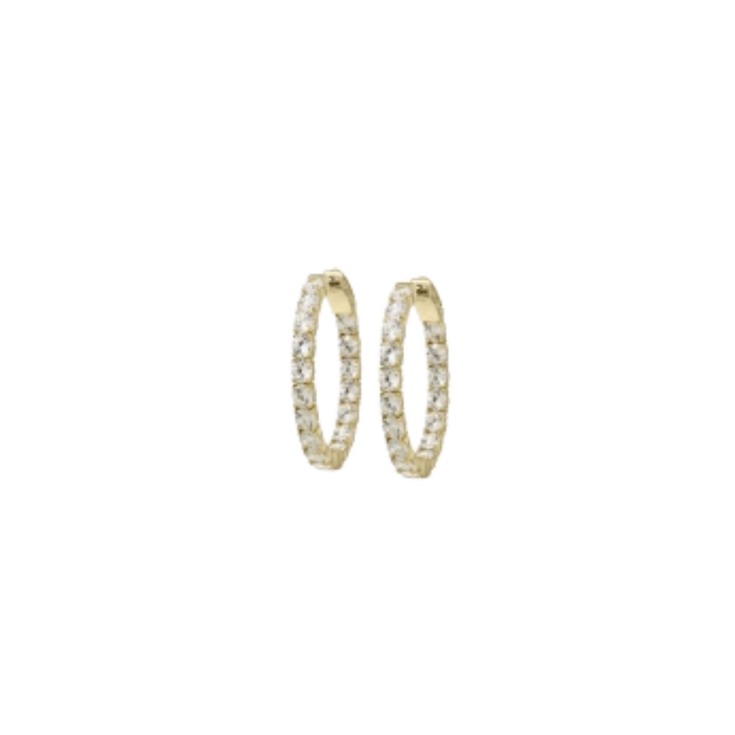 Inside Outside Large Oval CZ Hoop Earrings with Latch Closure