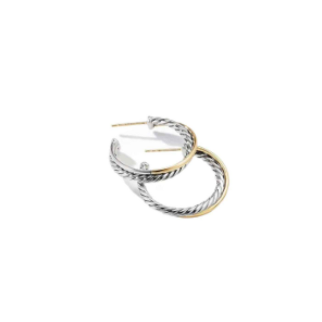 Cross Over With A Twist Two Tone Hoop Earrings