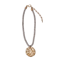 Load image into Gallery viewer, Rhinestone Cord + Gold Pendant Clasp Necklace
