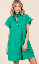 Load image into Gallery viewer, Ain&#39;t She Cute Poplin Ruffled Stand Up Collar Dress with Pockets
