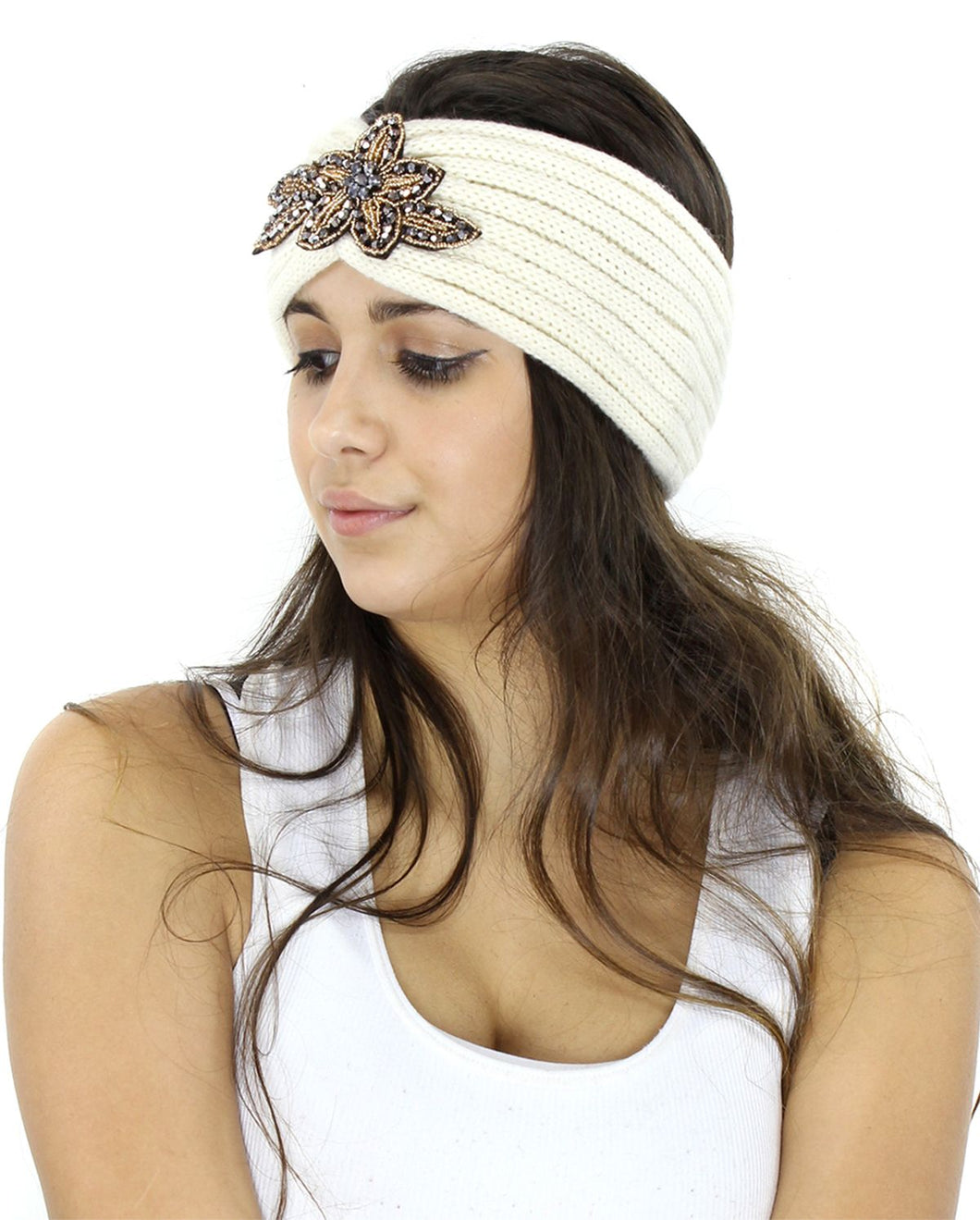 Shimmery Stone Design Knitted Headbands