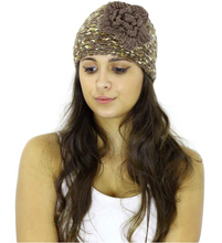 Load image into Gallery viewer, Two Tone Floral Design Knitted Headband with Button

