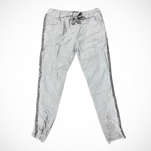 Load image into Gallery viewer, Thin Stripe of Glitz Pants with Lace Detailing Stretch Capri Pant
