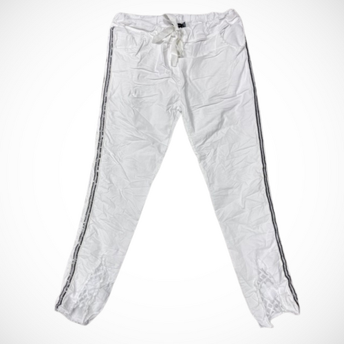 Thin Stripe of Glitz Pants with Lace Detailing Stretch Capri Pant