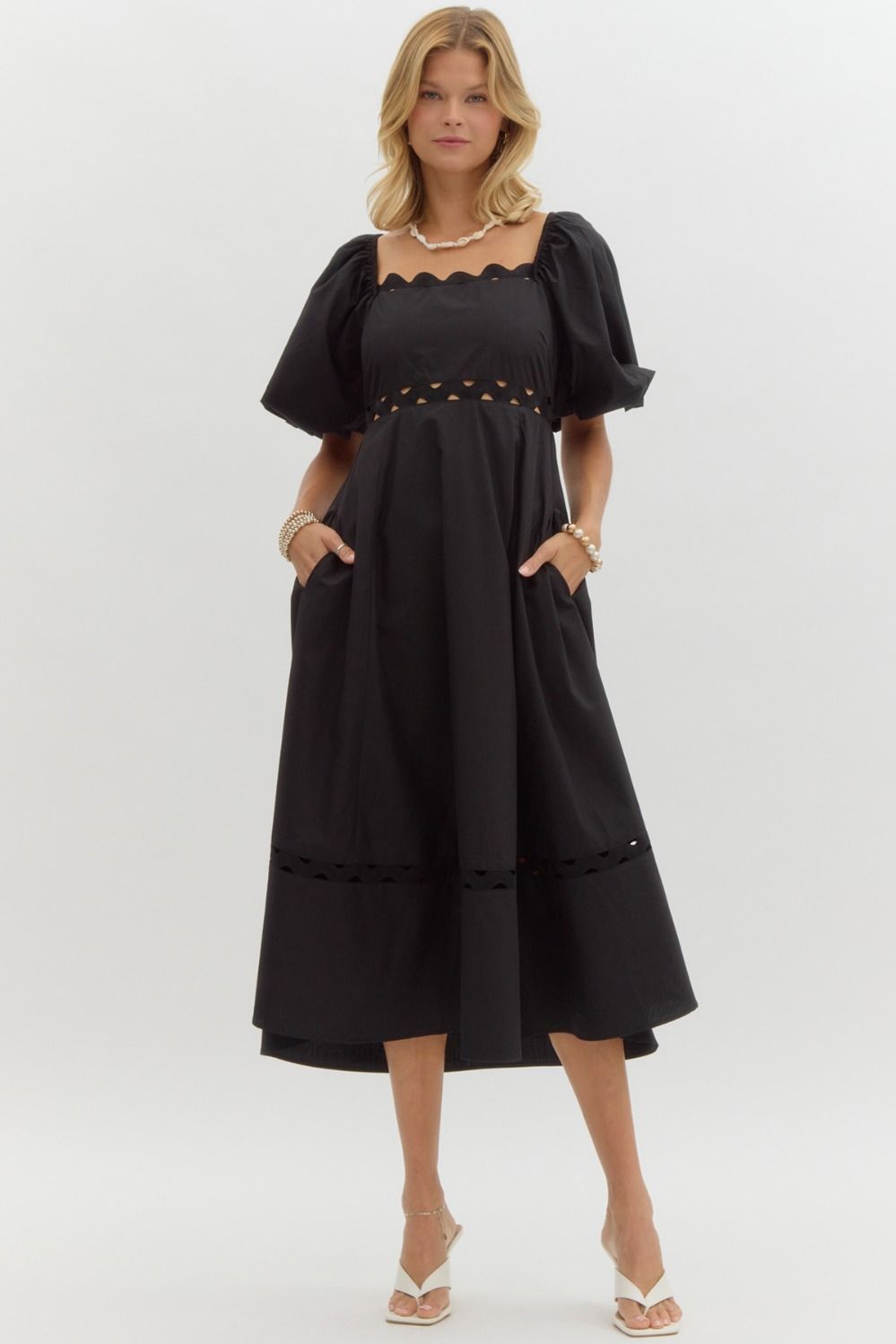 Central Park Escape Smocked Puffed Sleeve Dress