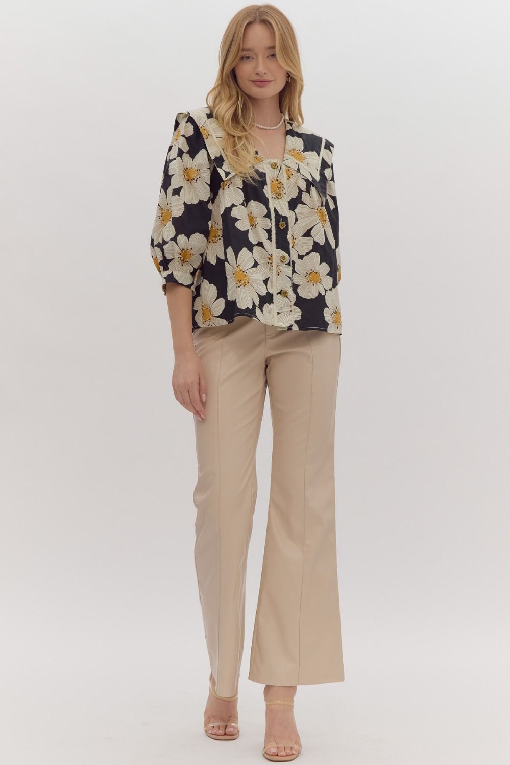 Pretty As A Floral Picture Blouse with Sailor Collar
