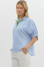 Load image into Gallery viewer, Beachy Blue &amp; White Striped Collared Blouse
