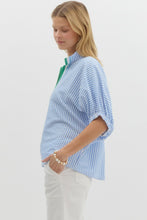 Load image into Gallery viewer, Beachy Blue &amp; White Striped Collared Blouse
