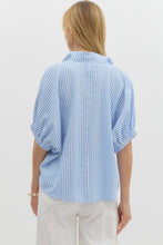 Load image into Gallery viewer, Beachy Blue &amp; White Striped Collared Blouse
