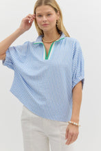Load image into Gallery viewer, Beachy Blue &amp; White Striped Collared Blouse
