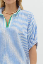 Load image into Gallery viewer, Beachy Blue &amp; White Striped Collared Blouse
