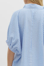 Load image into Gallery viewer, Beachy Blue &amp; White Striped Collared Blouse
