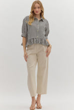 Load image into Gallery viewer, Blue &amp; White Casual Button Down Blouse with Front Pocket
