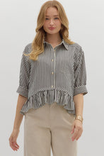 Load image into Gallery viewer, Blue &amp; White Casual Button Down Blouse with Front Pocket
