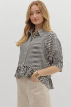 Load image into Gallery viewer, Blue &amp; White Casual Button Down Blouse with Front Pocket
