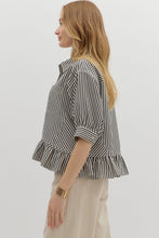Load image into Gallery viewer, Blue &amp; White Casual Button Down Blouse with Front Pocket
