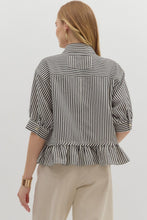 Load image into Gallery viewer, Blue &amp; White Casual Button Down Blouse with Front Pocket
