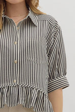 Load image into Gallery viewer, Blue &amp; White Casual Button Down Blouse with Front Pocket
