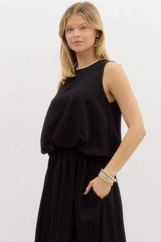 High Neck Sleeveless Bubble Blouse