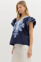 Load image into Gallery viewer, All The Blues Ruffle Sleeve Blouse
