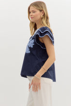 Load image into Gallery viewer, All The Blues Ruffle Sleeve Blouse
