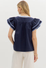 Load image into Gallery viewer, All The Blues Ruffle Sleeve Blouse
