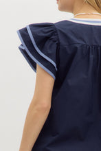 Load image into Gallery viewer, All The Blues Ruffle Sleeve Blouse
