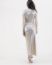 Load image into Gallery viewer, Head Turner Gold Metallic Dress With Side Knot Detail
