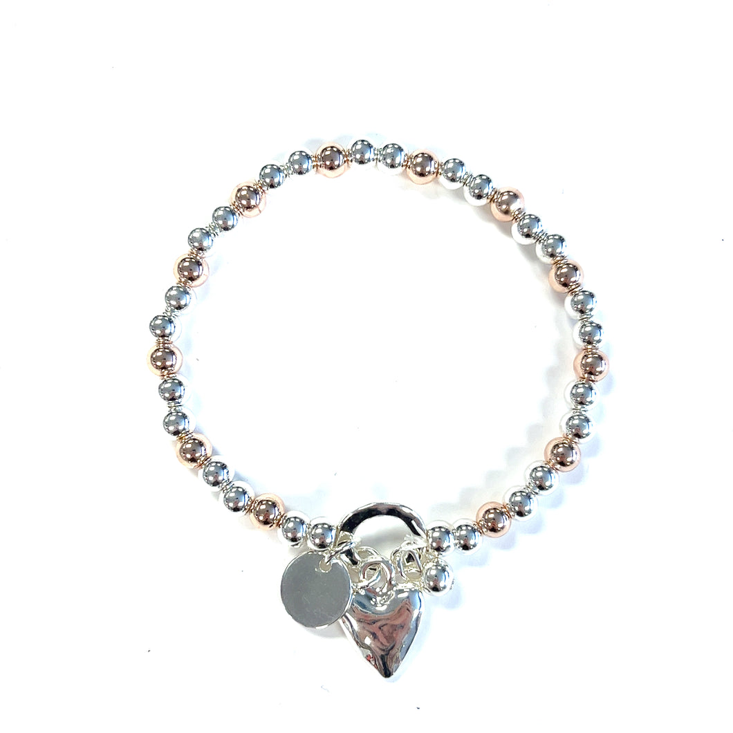 Beaded Heart Toggle Two Tone Bracelet