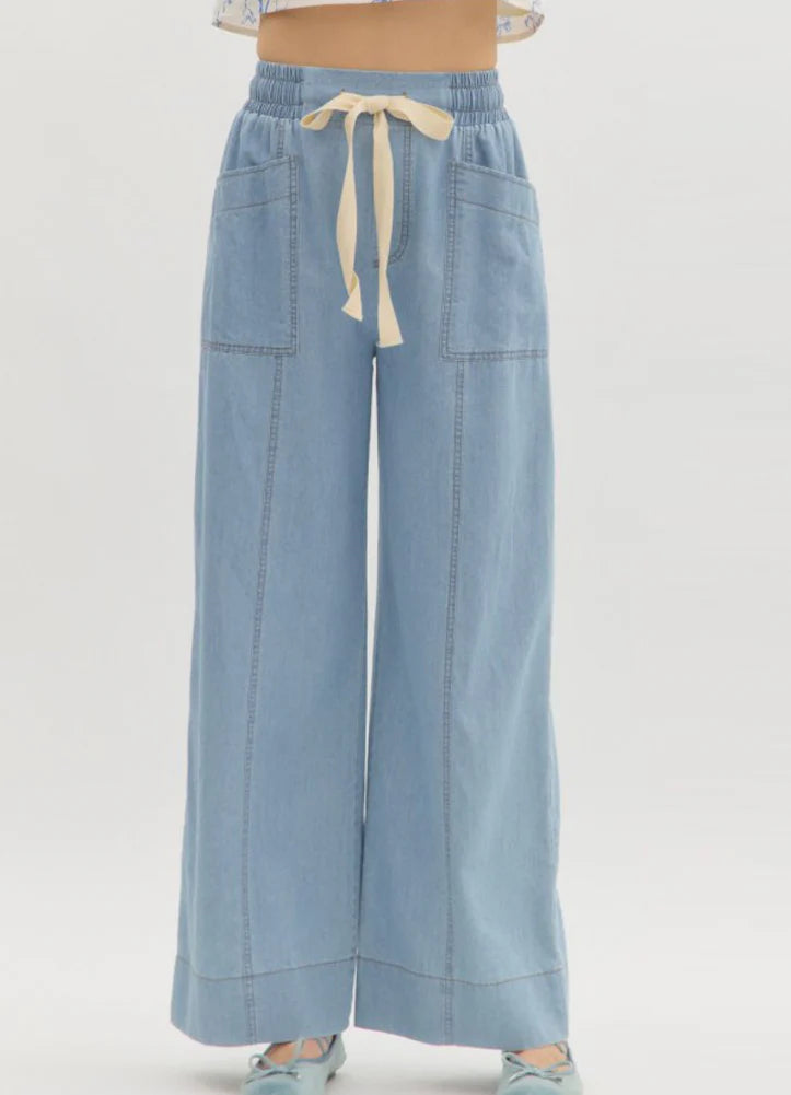 Chambray Wide Leg Light-Weight Pant