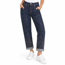 Load image into Gallery viewer, Bedazzled Dark Denim Cuffed Jeans
