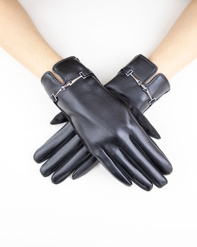 Faux Leather with Chain Link Details Gloves