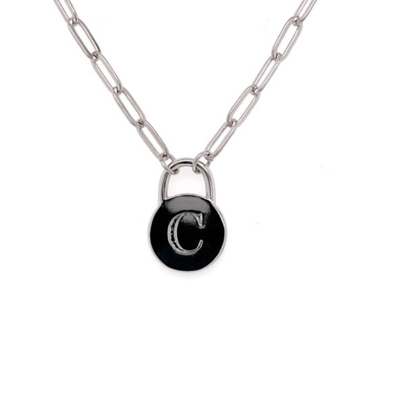 Padlock Initial Necklace - Silver